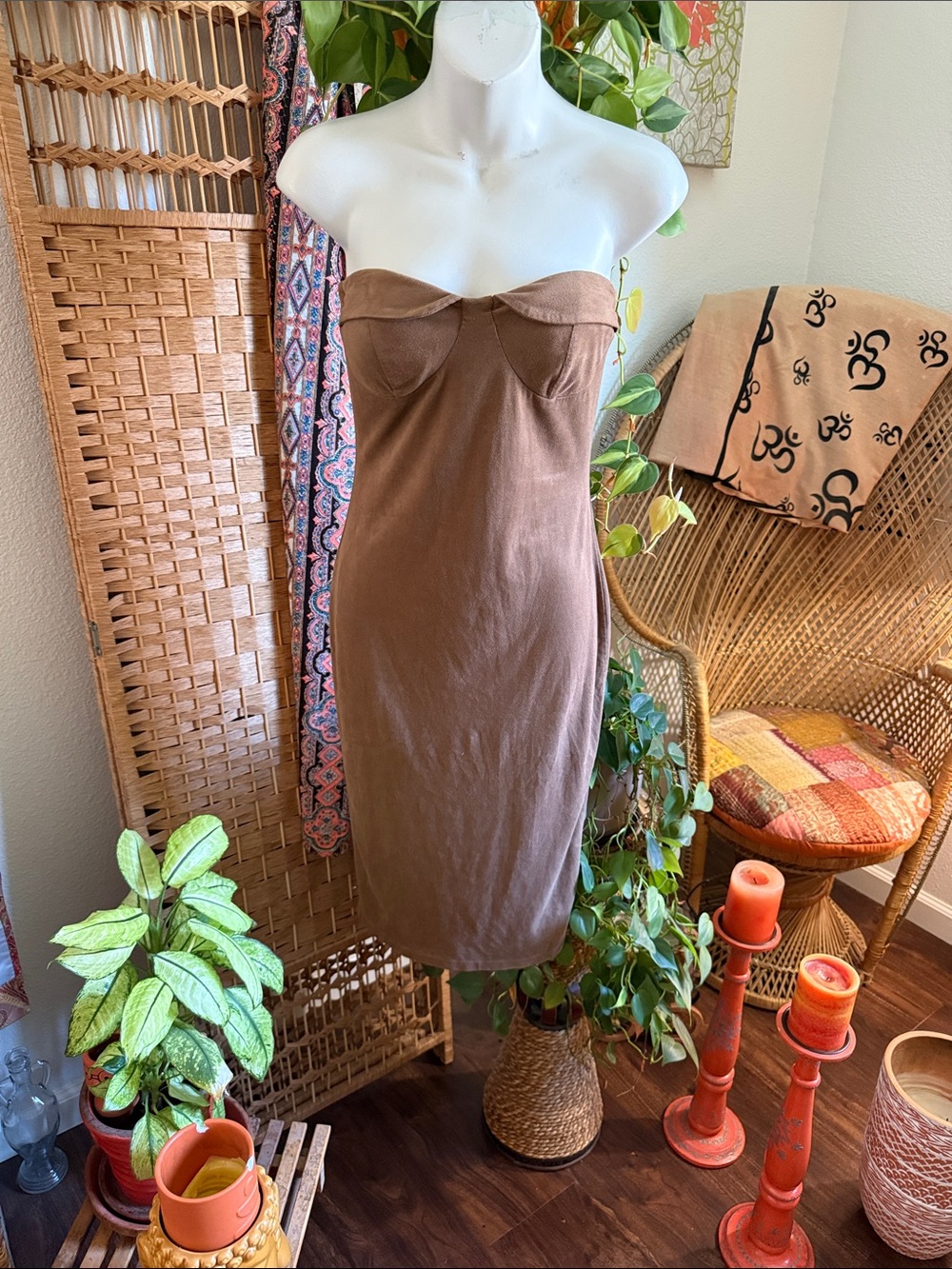 Fashion Nova Strapless Chocolate Brown Bodycon Dress. Suede like feel.